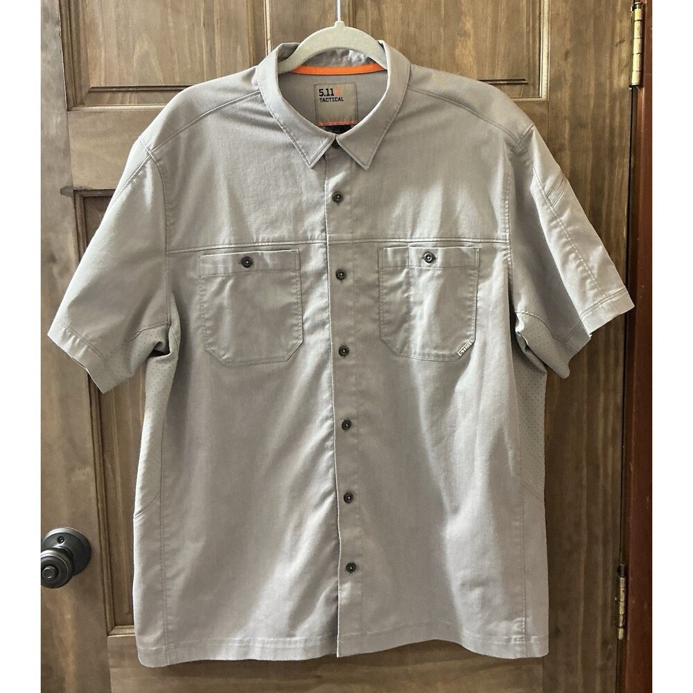 5.11 Tactical Flex-Tac Twill Short Sleeve Shirt Gray Size Large Vented Sides